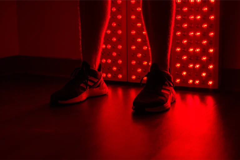 a closer view of someone having red light therapy.