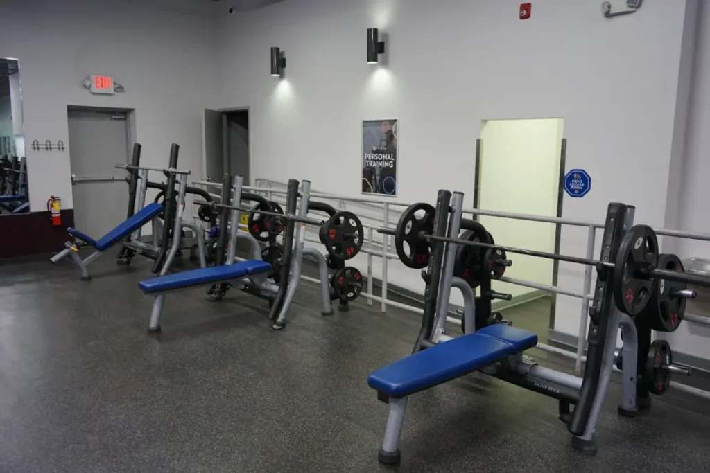 Multiple benches with weights.