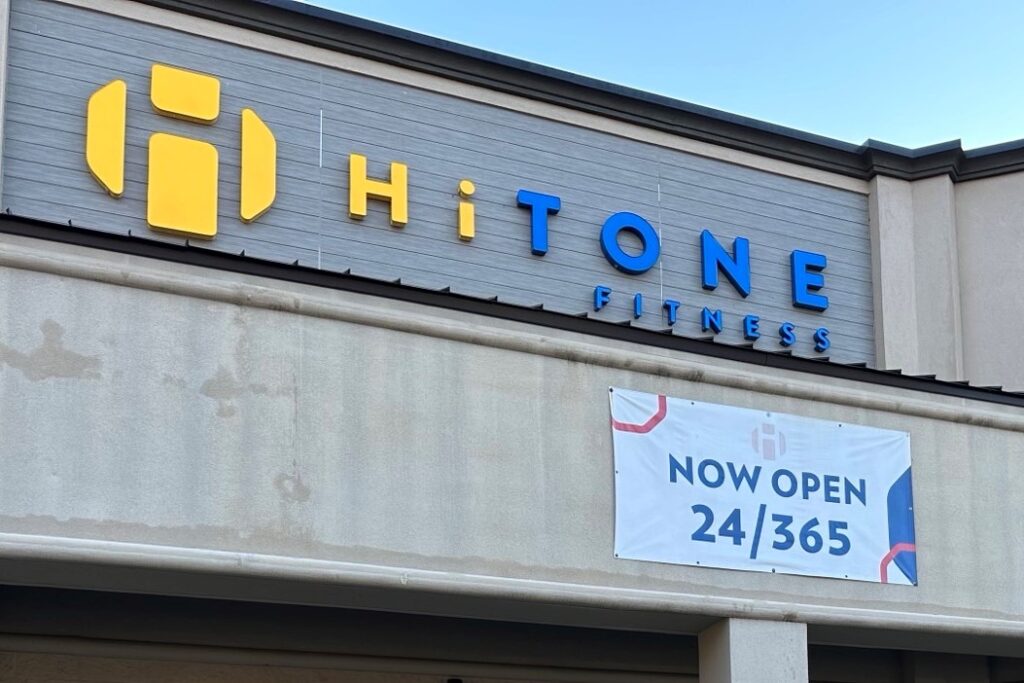 Hitone Fitness sign on a building.