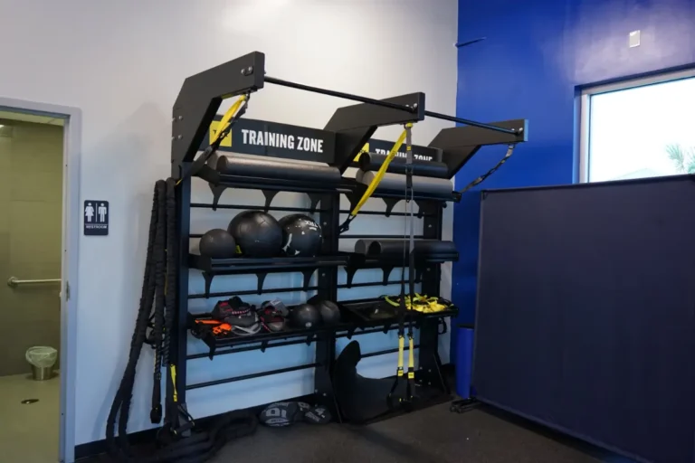 A rack with training equipment.