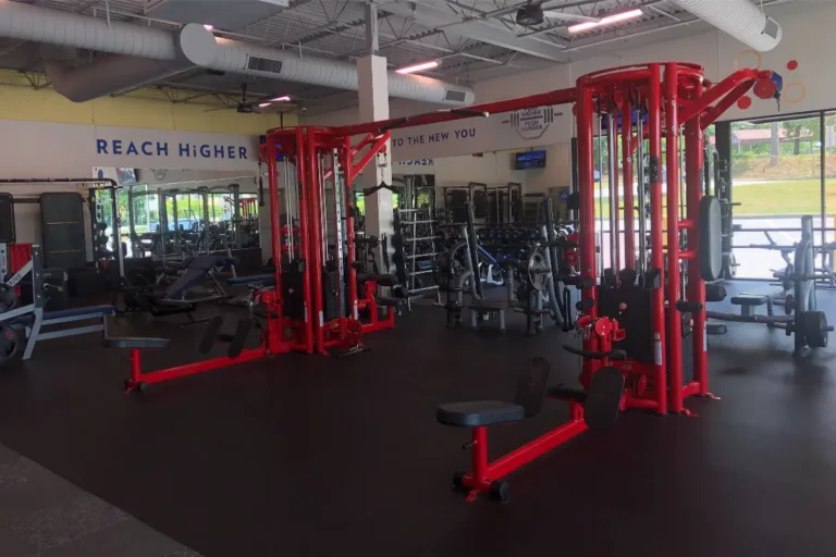 A large red gym machine.