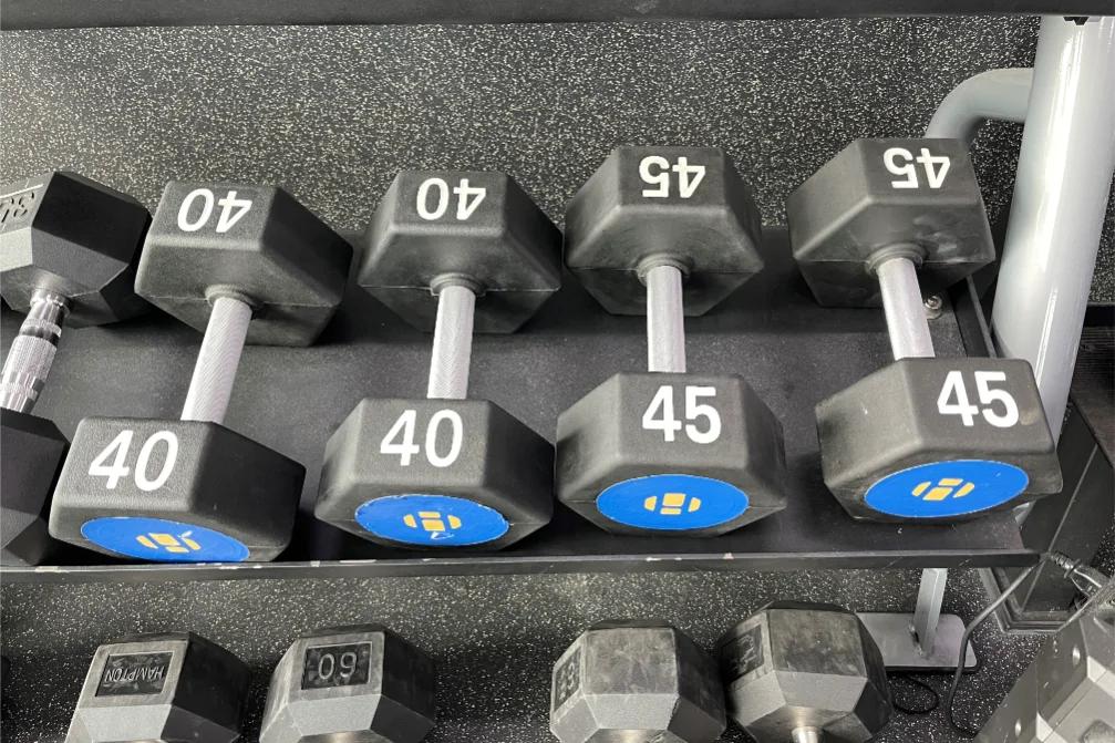 40 and 45 pound dumbbells.