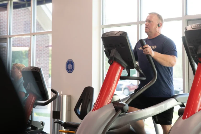 Man working out on a treadmill.