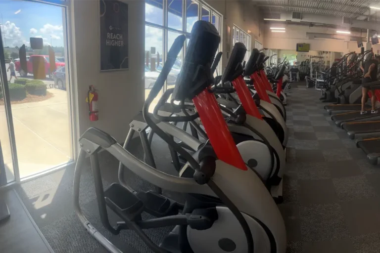 Elliptical machines at a gym.