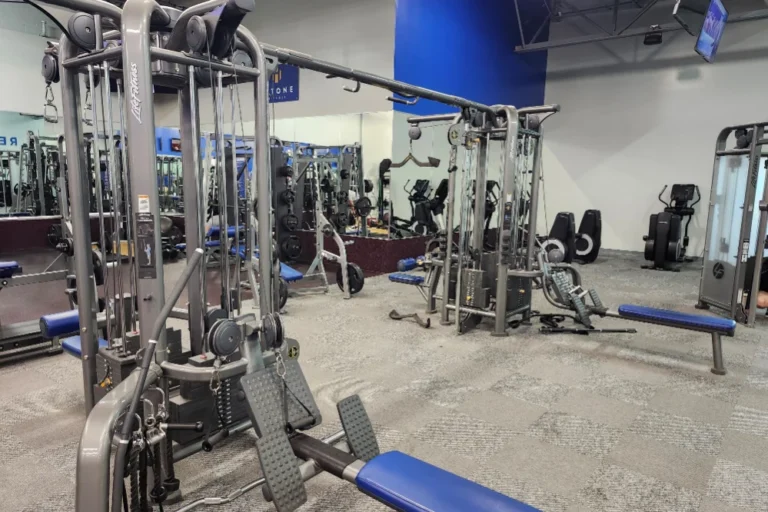 Multi-functional cable station at a gym.