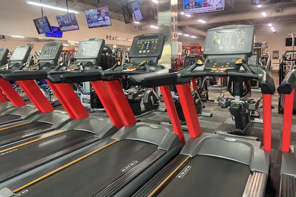 Treadmills at a gym.